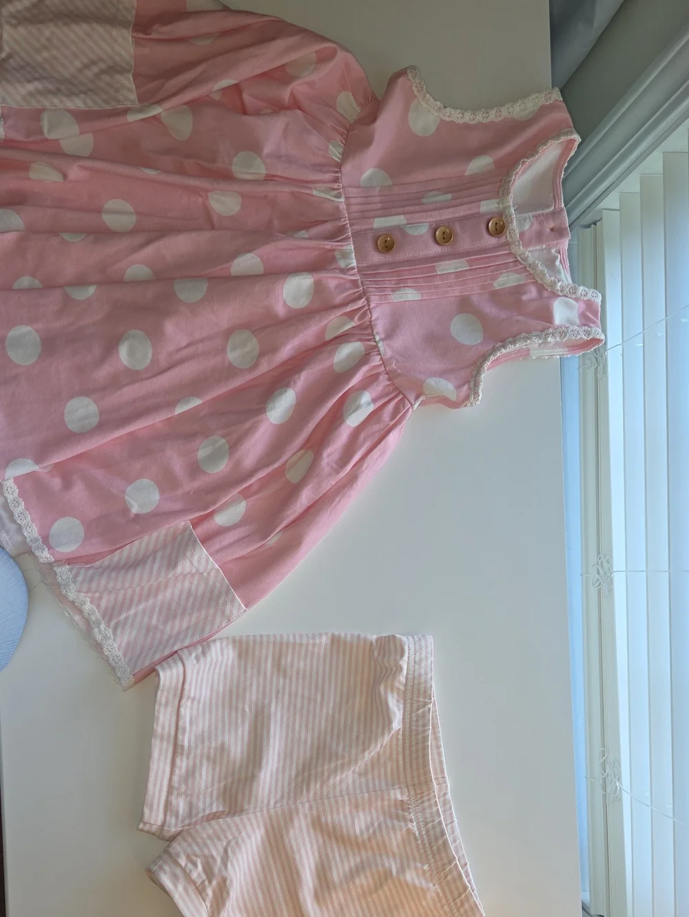 Sweet Honey  Pink And White Polka Dot Girls Dress Set
